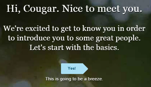 eHarmony the best cougar website starting screen