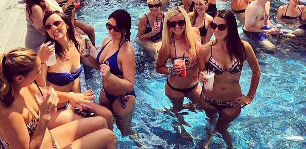 Sexy Pittsburgh MILFs drinking in swimsuits at SkyBar