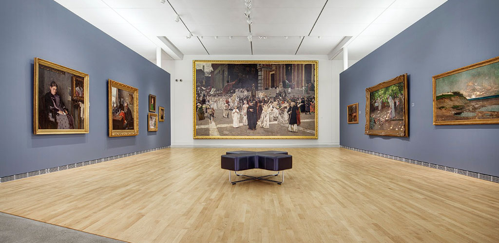 The spacious exhibit area of the Museum of Wisconsin Art