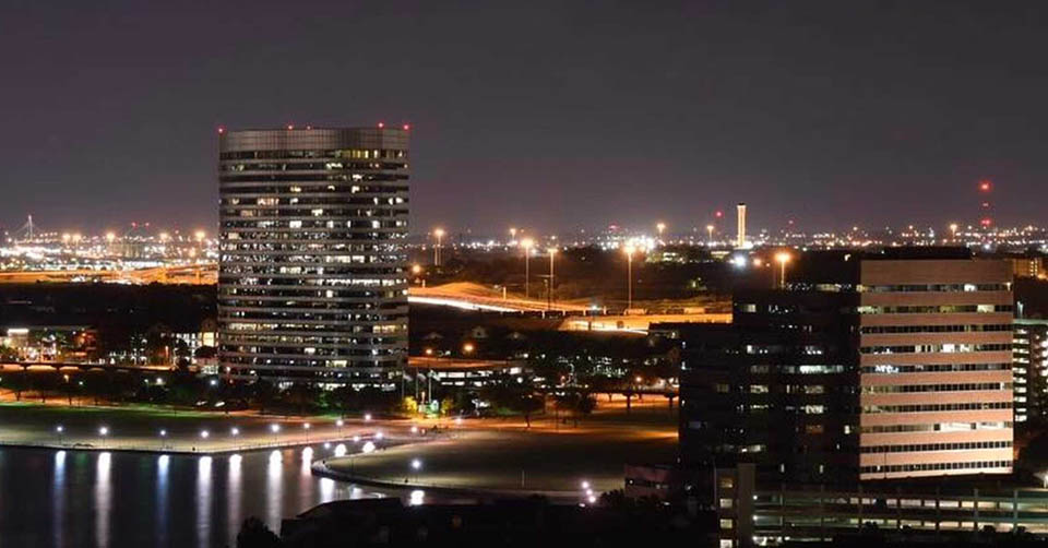 Irving Texas city skyline at night