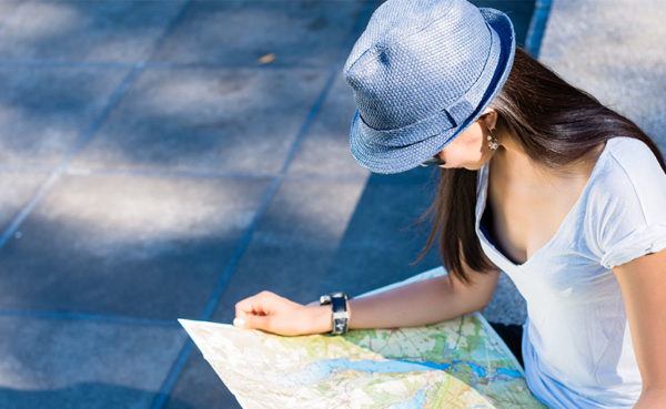 Japanese cougar looking at a map