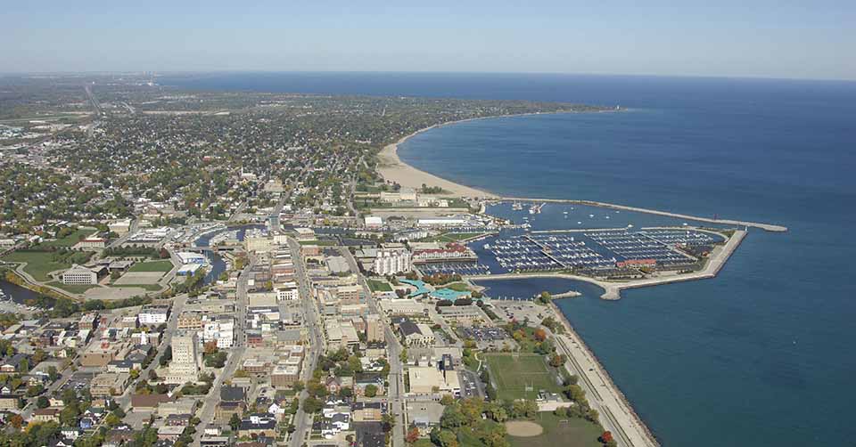 Aerial shot of Racine Wisconsin