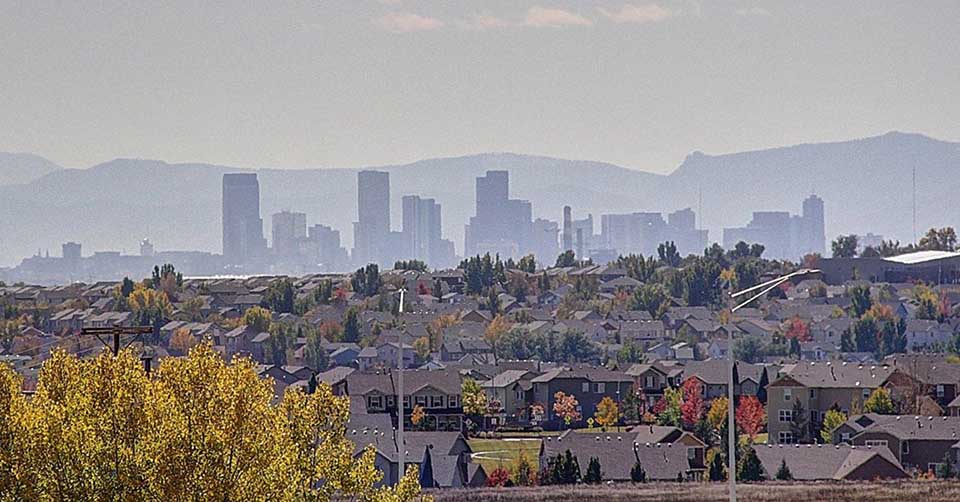Skyline and residential area of Thornton Colorado