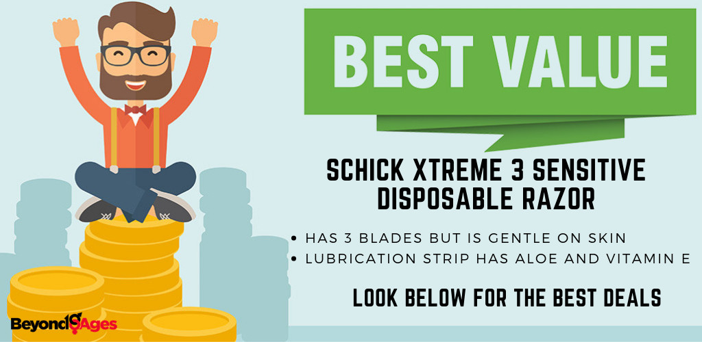 The Schick Xtreme 3 Sensitive Disposable Razor is the best value disposable razor for beginners