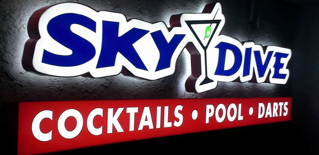 The Sky Dive Lounge sign; a great place to get laid in Riverside