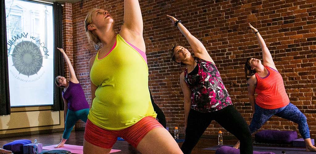 BBW in Portland doing yoga at Curvy Yoga for Bigger Bodies
