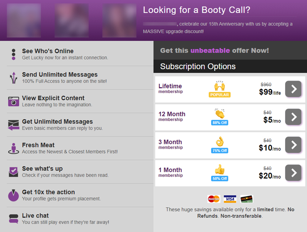 OnlineBootyCall Pricing Info