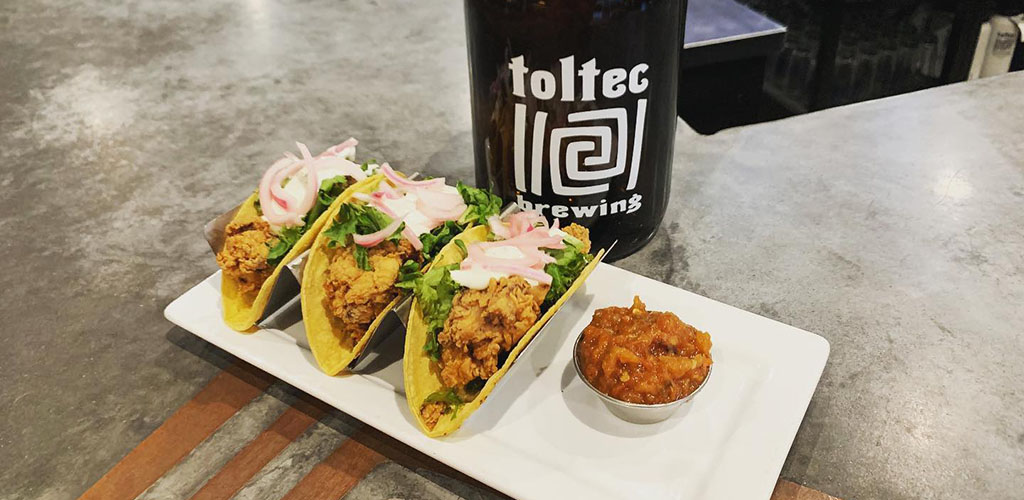 Tacos and a beer from Toltec Brewing