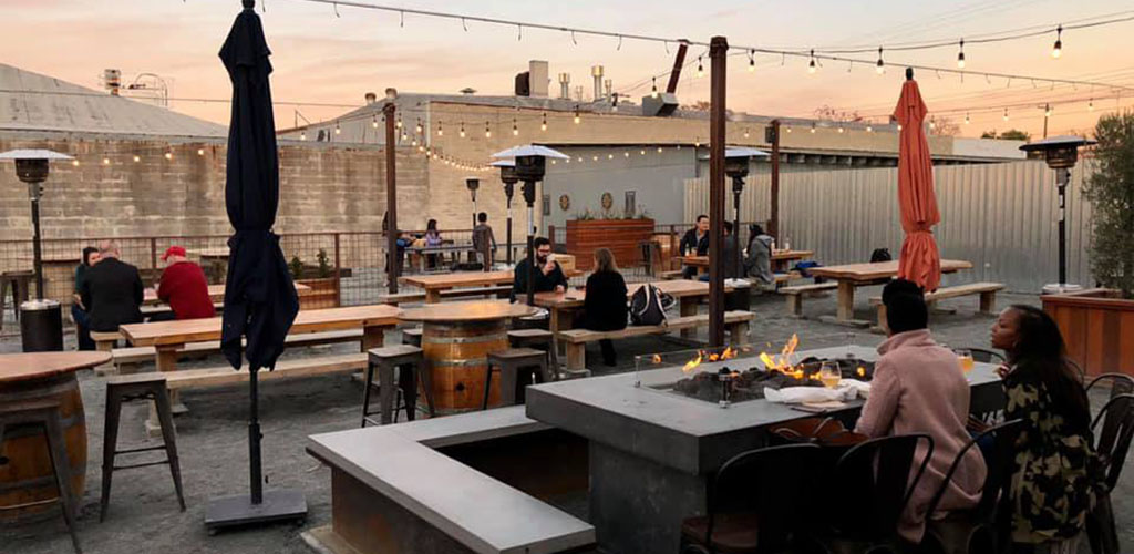 The cozy outdoor area of SacYard Community Tap House