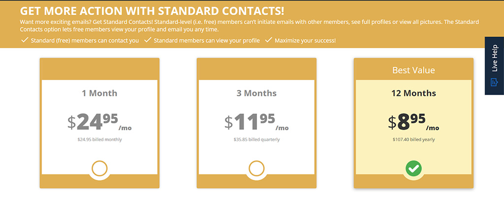 Price for standard contracts, which is paid on top of a membership