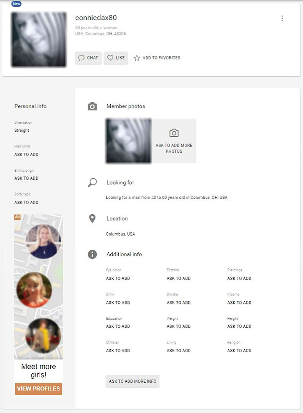 A sample of a profile with only one photo and hardly any photos
