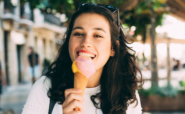 Enjoying her ice cream in summer