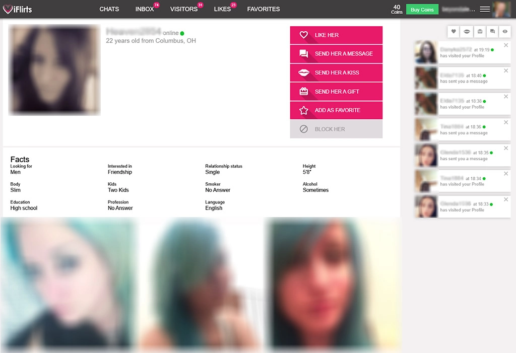 Sending a like, a message, a kiss or a gift