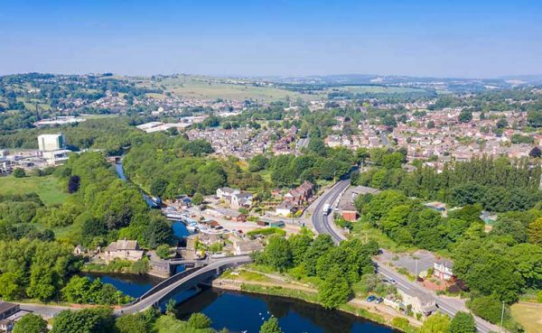 Aerial drone photo of the beautiful town of Mirfield in Kirklees