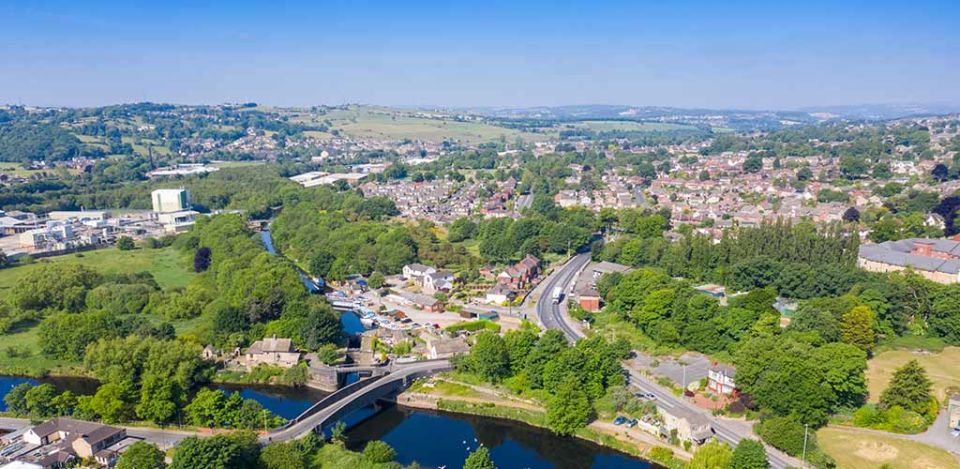 Aerial drone photo of the beautiful town of Mirfield in Kirklees