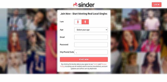 Sinder landing page