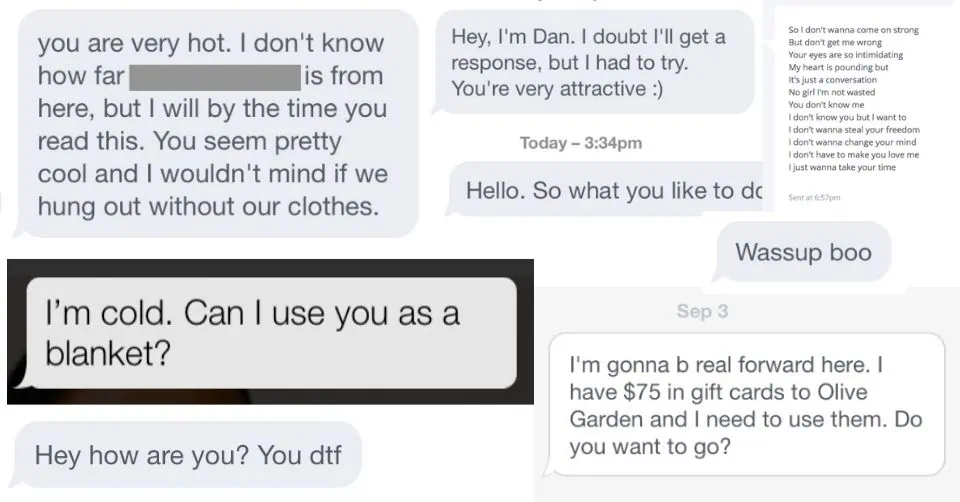 Examples of many bad online dating messages