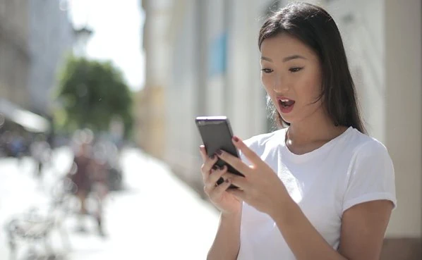 Woman excited about her Tinder match