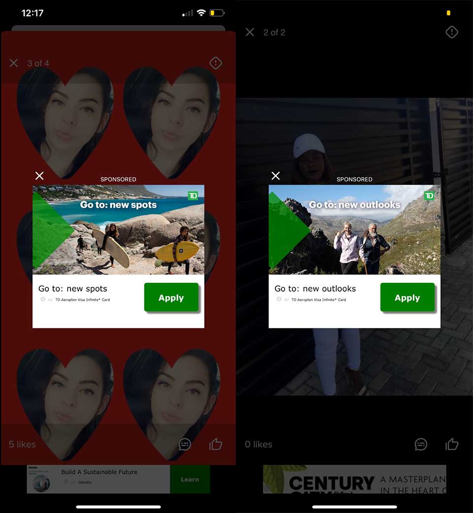 Tons of overlay ads on the app