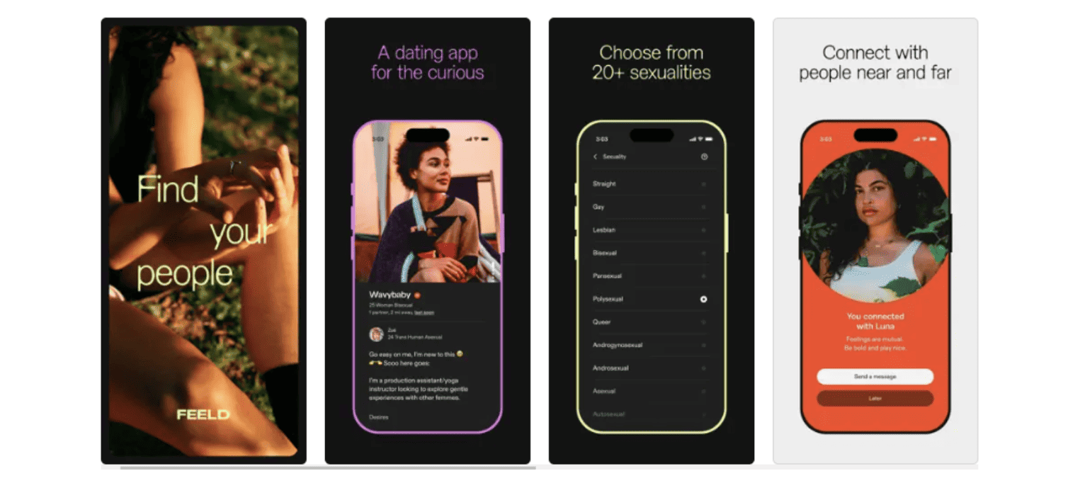 Screenshots from Feeld dating app