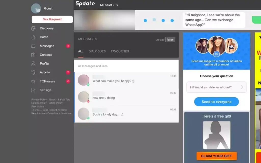 Messages interface from Spdate app