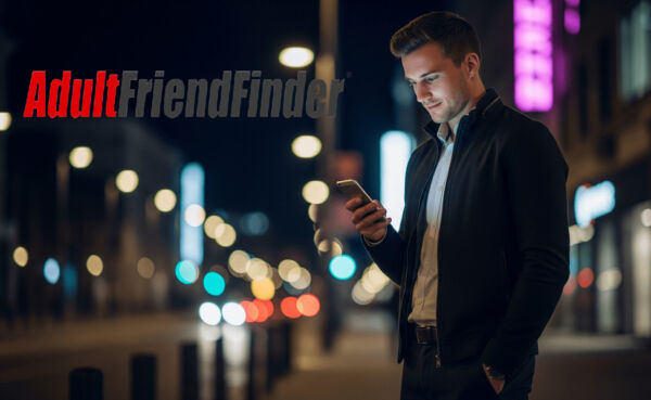 Confident man using a phone at night planning his Adult Friend Finder strategy