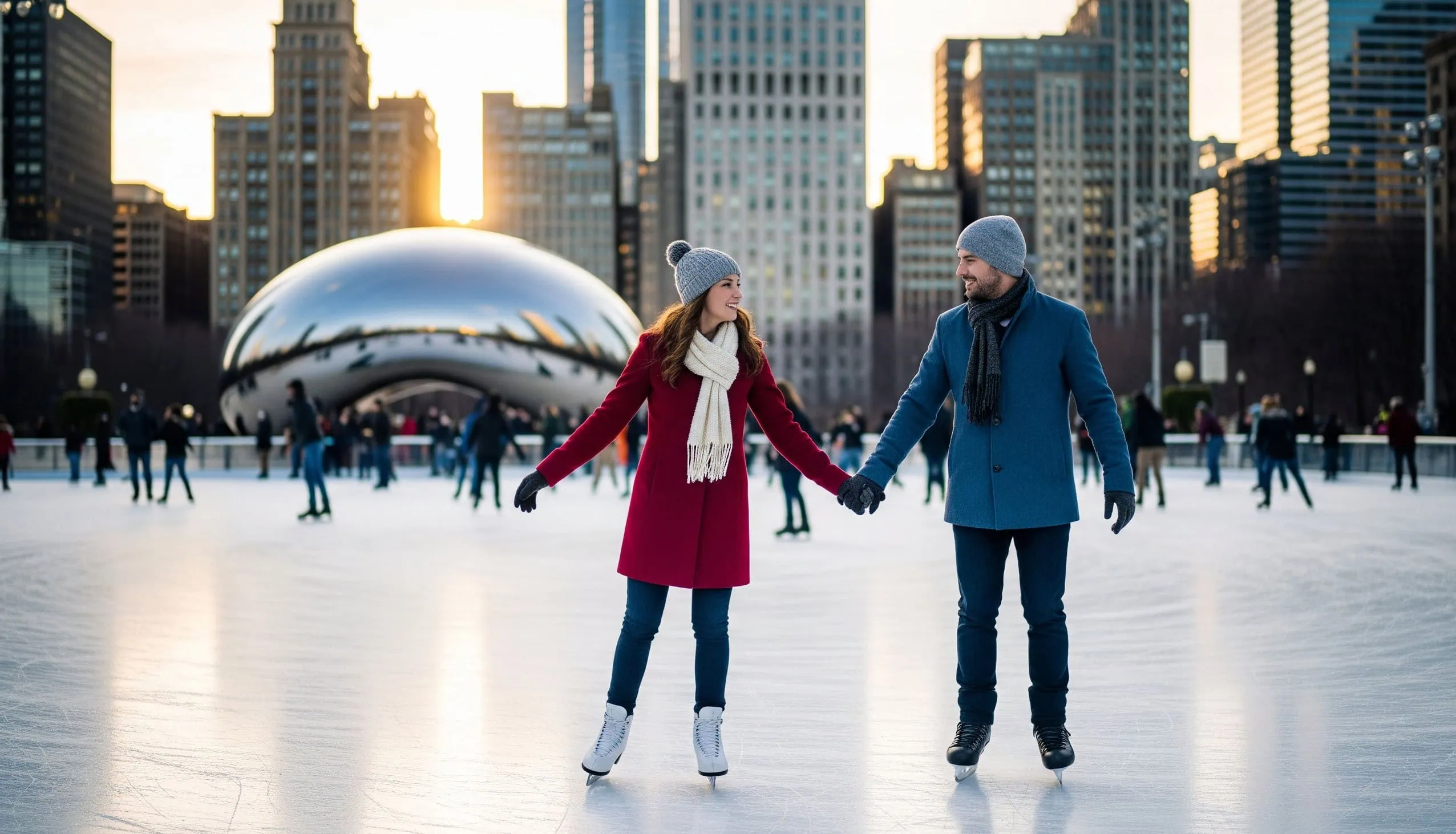 couple skating in an ice rink in Chicago