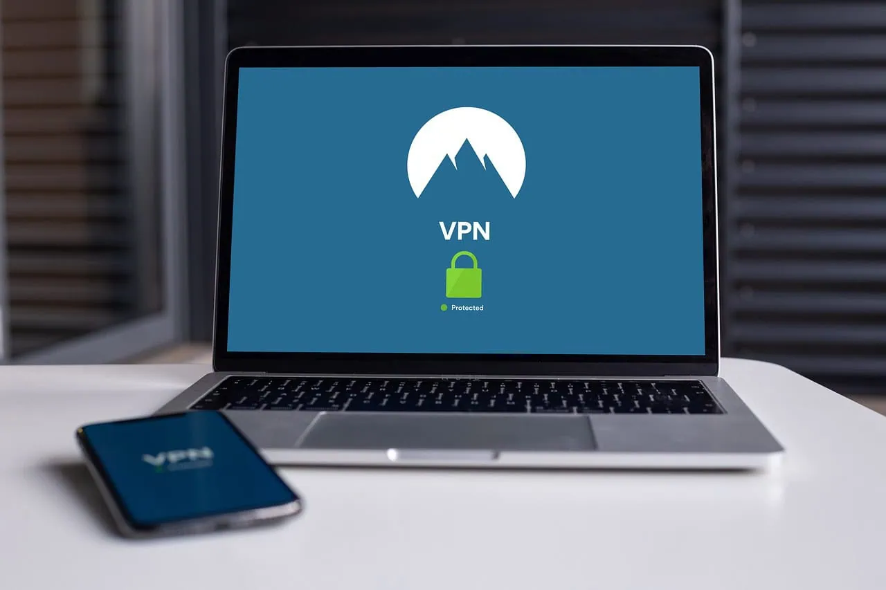 Laptop showing VPN connected and security tools for layered protection