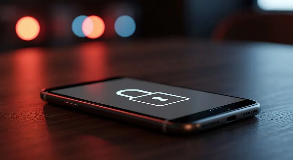 A smartphone on a table showing a digital lock icon, representing privacy and security on dating platforms.