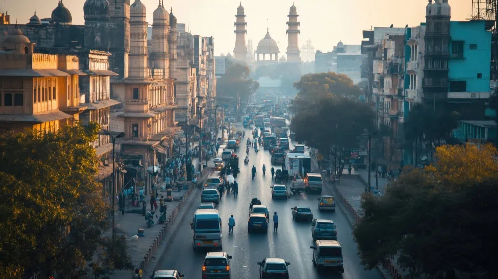 Crowded Mumbai street with heavy traffic jam featuring cars and rickshaws, illustrating why location matters in the city's dating scene.